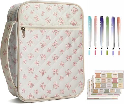 حافظة كبيرة لتغطية الكتاب المقدس للنساء - حقيبة حمل الكتاب المقدس مبطنة مع مقبض متين وجيب بسحاب، منظم غطاء الكتاب المقدس الواقي مع مجموعة لوازم دراسة الكتاب المقدس، القوس الوردي in Kuwait