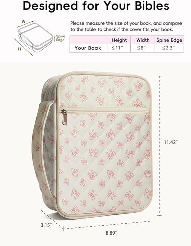 حافظة كبيرة لتغطية الكتاب المقدس للنساء - حقيبة حمل الكتاب المقدس مبطنة مع مقبض متين وجيب بسحاب، منظم غطاء الكتاب المقدس الواقي مع مجموعة لوازم دراسة الكتاب المقدس، القوس الوردي in Kuwait