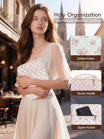 حافظة كبيرة لتغطية الكتاب المقدس للنساء - حقيبة حمل الكتاب المقدس مبطنة مع مقبض متين وجيب بسحاب، منظم غطاء الكتاب المقدس الواقي مع مجموعة لوازم دراسة الكتاب المقدس، القوس الوردي in Kuwait