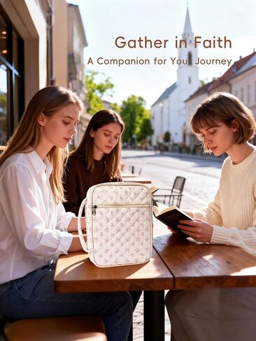 حافظة كبيرة لتغطية الكتاب المقدس للنساء - حقيبة حمل الكتاب المقدس مبطنة مع مقبض متين وجيب بسحاب، منظم غطاء الكتاب المقدس الواقي مع مجموعة لوازم دراسة الكتاب المقدس، القوس الوردي in Kuwait