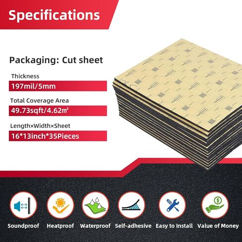 197mil 8.61sqft Car Sound Deadening Material Mat - Automotive Carpet Sound Dampening, Auto Sound Deadener Foam RV Insulation Car Audio Accessories, Heat Insulation for Floor, Door, Truck in Kuwait
