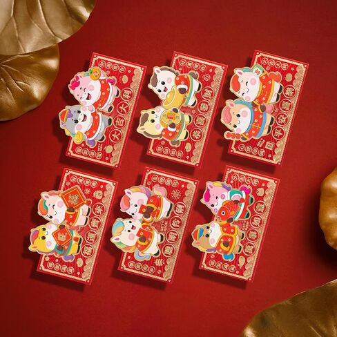 24 قطعة من الأظرف الحمراء الصينية على شكل حصان كرتوني لطيف، السنة القمرية الجديدة 2026 Lucky Money Hong Bao هدية لمهرجان الربيع، 6.7×3.55 بوصة-C in Kuwait