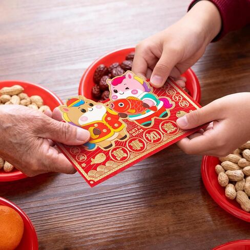 24 قطعة من الأظرف الحمراء الصينية على شكل حصان كرتوني لطيف، السنة القمرية الجديدة 2026 Lucky Money Hong Bao هدية لمهرجان الربيع، 6.7×3.55 بوصة-C in Kuwait
