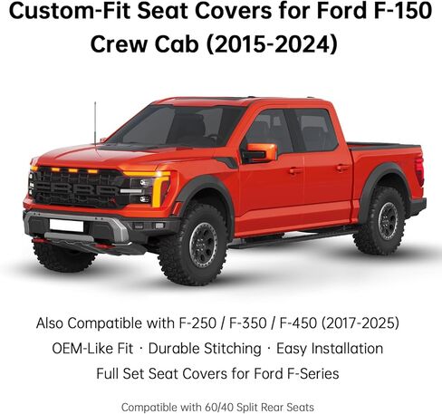 W&PMAX Custom-Fit Seat Covers for Ford F-150 Crew Cab (2015–2024), Full Set Full-Wrap Waterproof Leather Truck Seat Covers, Compatible with Heated & Cooling Seats, OEM Fit – Black in Saudi Arabia