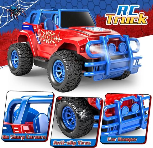 Spider Rc Cars, Remote Control Car for Boys 4-7 8-12 Stunt Rc Monster Trucks with 360 Flips & 3D Lights & Music, Car Toys for Kids Toddlers Christmas Birthday Gift in Kuwait