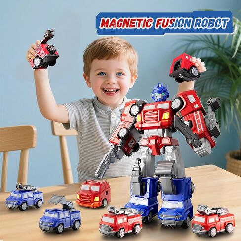 5 in 1 Magnetic Transform Cars Robot Toys Gift for Boy Ages 4-6, Easy DIY Assembly, STEM Magnetic Transform Engineering Trucks Toy, Birthday for Kids 3 4 5 6 7 Year Old(Yellow) in Saudi Arabia