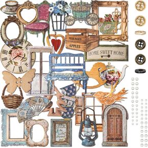 2 Packs Vintage Scrapbook Paper and Sticker Set Sewing Themed Diecut Paperboard Retro Journal Sticker Crafting Collection with Cord Bowknot Button for Junk Journal Handicraft Decoupage (Miller) in Saudi Arabia