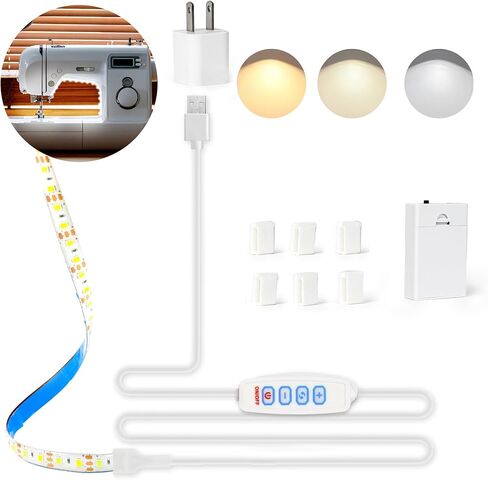شريط إضاءة لآلة الخياطة - مصابيح خياطة LED مرنة مقاس 11.8 بوصة تعمل بالبطارية وUSB، قابلة للتعتيم 3000K-6500K (دافئ إلى ضوء النهار الأبيض)، ظهر لاصق ومشابك، سلك طاقة بطول 3.3 قدم in Kuwait