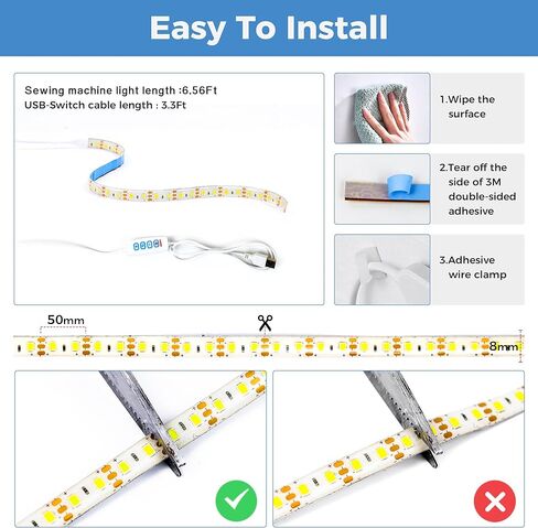 شريط إضاءة لآلة الخياطة - مصابيح خياطة LED مرنة مقاس 11.8 بوصة تعمل بالبطارية وUSB، قابلة للتعتيم 3000K-6500K (دافئ إلى ضوء النهار الأبيض)، ظهر لاصق ومشابك، سلك طاقة بطول 3.3 قدم in Kuwait