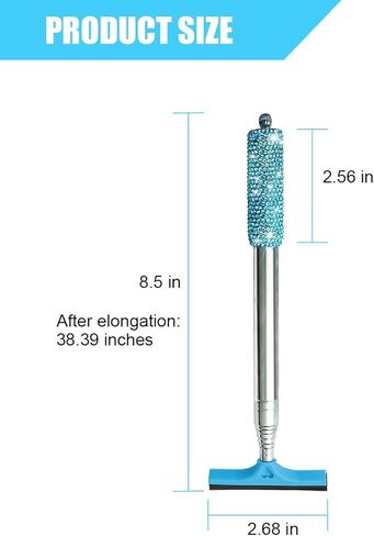 Bling Car Rearview Mirror Wiper, Retractable Rhinestone Vehicle Window Squeegee Cleaner, Diamond Telescopic Portable Automotive Mirror Glass Cleaning Tool, Universal Fit (Red) in Saudi Arabia