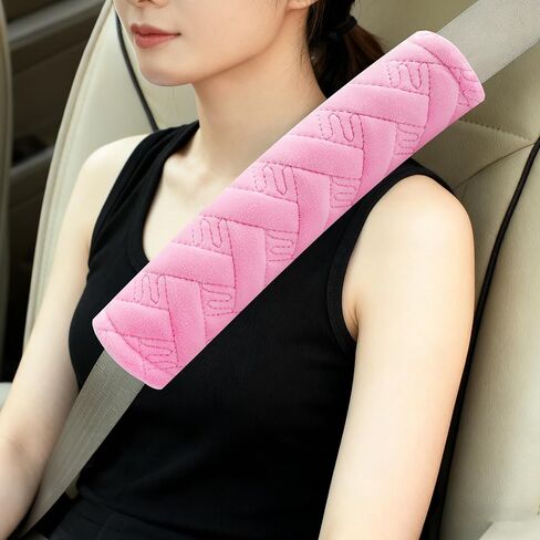 Amooca 2-Pack Soft Seat Belt Covers Universal Car Shoulder Pad Cushions with Braid Pattern for Comfortable Driving & Bag Strap Protection Pink in Saudi Arabia