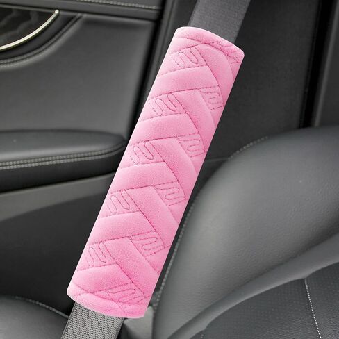 Amooca 2-Pack Soft Seat Belt Covers Universal Car Shoulder Pad Cushions with Braid Pattern for Comfortable Driving & Bag Strap Protection Pink in Saudi Arabia