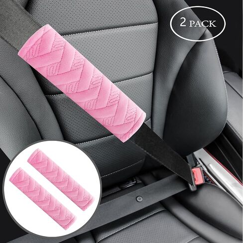 Amooca 2-Pack Soft Seat Belt Covers Universal Car Shoulder Pad Cushions with Braid Pattern for Comfortable Driving & Bag Strap Protection Pink in Saudi Arabia