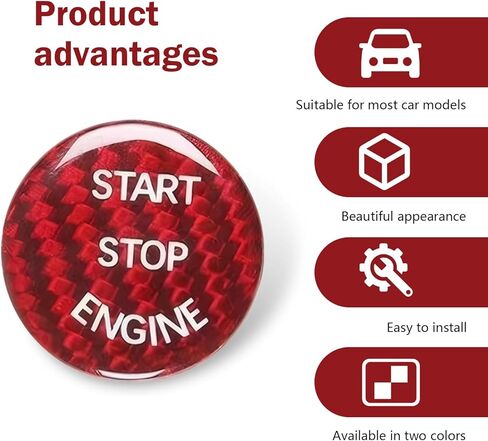 Car Push Start Button Cover, Ignition Button Cover Replacement, Carbon Fiber Interior Sticker, Suitable for Most Cars (Carbon Black) in Saudi Arabia