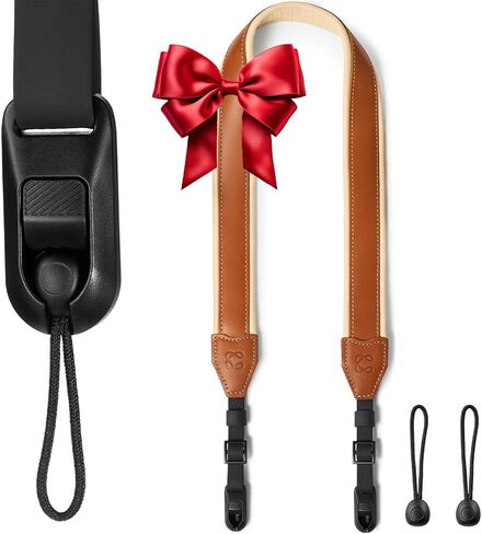 Padded Leather Camera Strap with Quick Release, Configurable as Sling, Neck Adjustable DSLR SLR Camera Shoulder Strap for Photographers, Black in Saudi Arabia