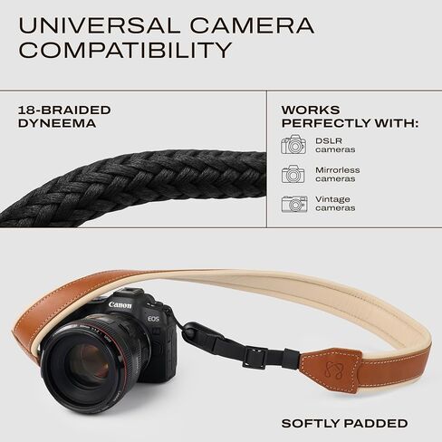 Padded Leather Camera Strap with Quick Release, Configurable as Sling, Neck Adjustable DSLR SLR Camera Shoulder Strap for Photographers, Black in Saudi Arabia