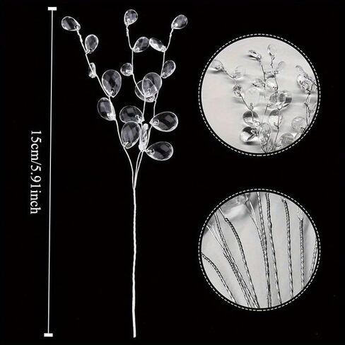 20pcs Acrylic Bead Flower Stems with Crystal Drops - Versatile Beaded Twig Picks for Wedding Decor, Home Accents, and Craft Jewelry Flower Charms in Saudi Arabia