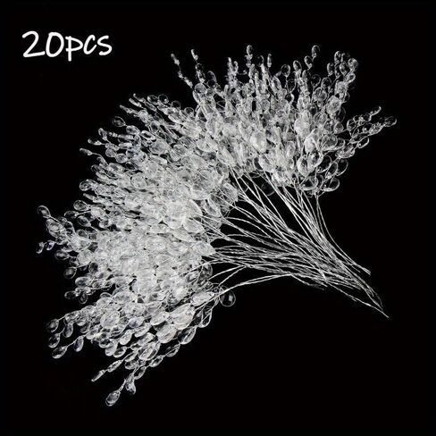 20pcs Acrylic Bead Flower Stems with Crystal Drops - Versatile Beaded Twig Picks for Wedding Decor, Home Accents, and Craft Jewelry Flower Charms in Saudi Arabia