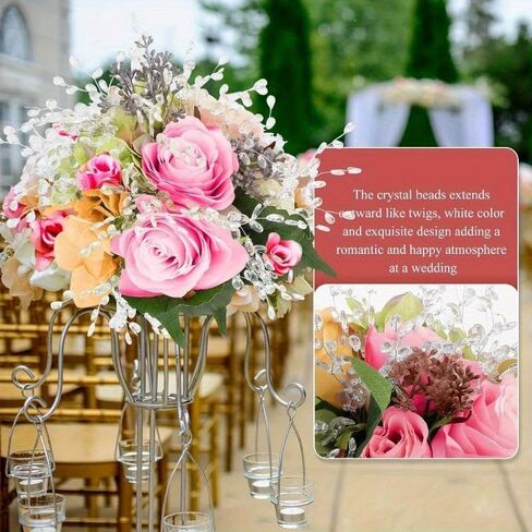 20pcs Acrylic Bead Flower Stems with Crystal Drops - Versatile Beaded Twig Picks for Wedding Decor, Home Accents, and Craft Jewelry Flower Charms in Saudi Arabia