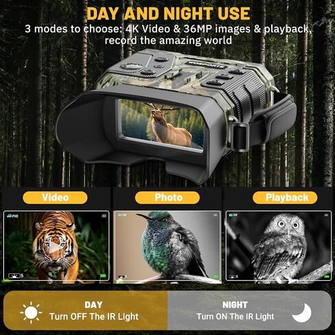WOSPORTS 4K Night Vision Goggles with 48MP Photo, 3280ft Full Color Vision, 1300ft IR Distance, 3" HD Screen, 10X Optical Zoom, 5000mAh Battery, Binoculars for Wildlife Observation, Gifts for Men in Saudi Arabia