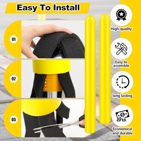 Pangda قطعتان من أغطية الأعمدة الصفراء لموقف السيارات والمستودعات - أكمام عمود HDPE شديدة التحمل، واقي عمود الأمان المقاوم للطقس، لا حاجة إلى شريط، سهلة التركيب (5 بوصة × 52 بوصة) in Saudi Arabia
