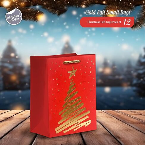 easykart labels 12 Pack 6" Small Christmas Gift Bags, Foiled Holiday Gift Bags with Tags for Gift Wrapping Christmas Party Decorations in Saudi Arabia