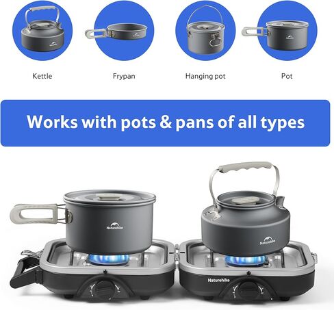 Naturehike 2 Burner Portable Camping Stove with Grill, Folding Propane Butane Gas Camp Stove with16000 BTU Adjustable Burners, Ignition System and Carrying Handle in Saudi Arabia