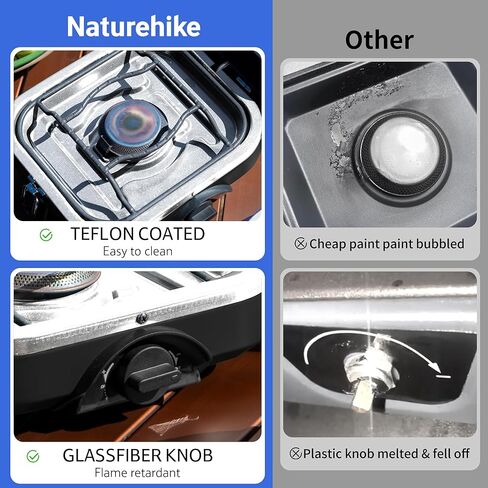 Naturehike 2 Burner Portable Camping Stove with Grill, Folding Propane Butane Gas Camp Stove with16000 BTU Adjustable Burners, Ignition System and Carrying Handle in Saudi Arabia