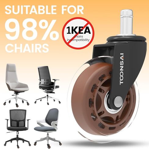 3 Inch Heavy Duty Office Chair Wheels,(Stem7/16-7/8), Replacement Rubber Caster Wheel, Set of 5,Silent, Smooth-Gliding, for Hardwood Flooring, Carpet Flooring,-Not for 1KEA Chairs in Saudi Arabia