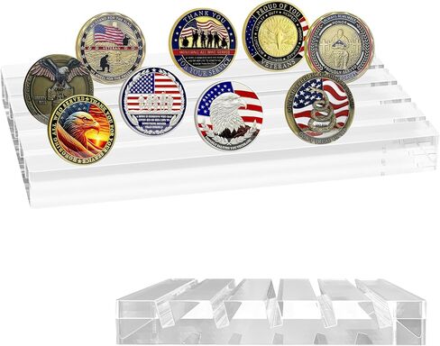 Boloyo Acrylic Challenge Coin Display Stand, Clear 6x4 inch 5 Row Challenge Coins Display Holder Military Coin Display Case Holder Rack for Collectors (Slant Slot) in Kuwait