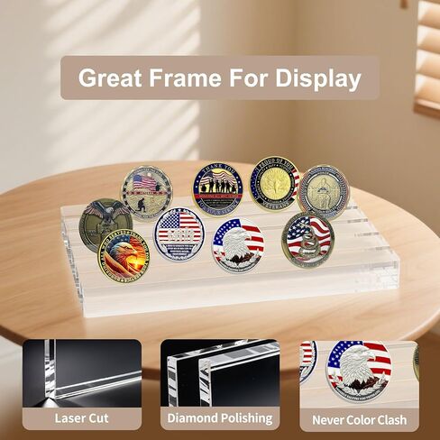 Boloyo Acrylic Challenge Coin Display Stand, Clear 6x4 inch 5 Row Challenge Coins Display Holder Military Coin Display Case Holder Rack for Collectors (Slant Slot) in Kuwait