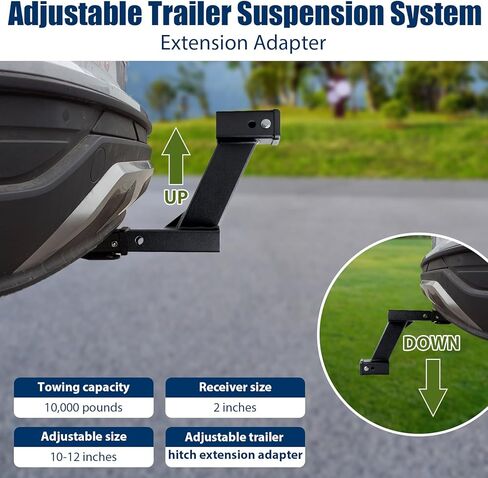 10-Inch Hitch Receiver Extension Riser, 10000lbs Trailer Hitch Adapter, Adjustable Hitch 2 Inch Receiver with Stabilizer, 9" or 11" Length Adjustable, 3-Pack Hitch Pins and Universal Trailer Cap in Saudi Arabia