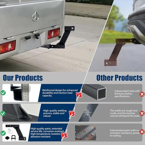 10-Inch Hitch Receiver Extension Riser, 10000lbs Trailer Hitch Adapter, Adjustable Hitch 2 Inch Receiver with Stabilizer, 9" or 11" Length Adjustable, 3-Pack Hitch Pins and Universal Trailer Cap in Saudi Arabia