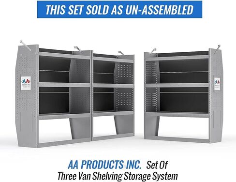 AA Products SH-4603(3) Steel Low/Mid/High Roof Van Shelving Storage System Fits Transit, GM, NV, Promaster and Sprinter, Set of 3 Van Shelving Unit, 32" W x 46" H x 13" D in Saudi Arabia