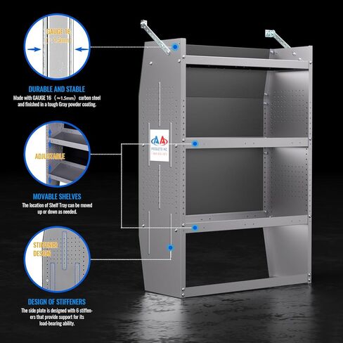 AA Products SH-4603(3) Steel Low/Mid/High Roof Van Shelving Storage System Fits Transit, GM, NV, Promaster and Sprinter, Set of 3 Van Shelving Unit, 32" W x 46" H x 13" D in Saudi Arabia