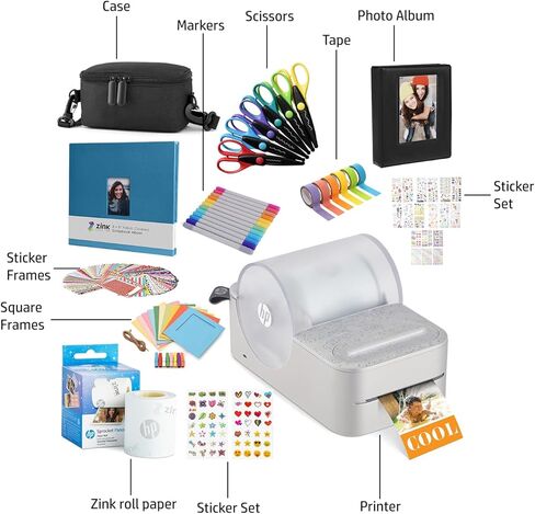 HP Sprocket Panorama Instant Portable Color Label & Photo Printer (Pink) Craft Bundle with case, Zink roll, Photo Album, Markers, Scissors, Tape, Stickers and Frames in Saudi Arabia