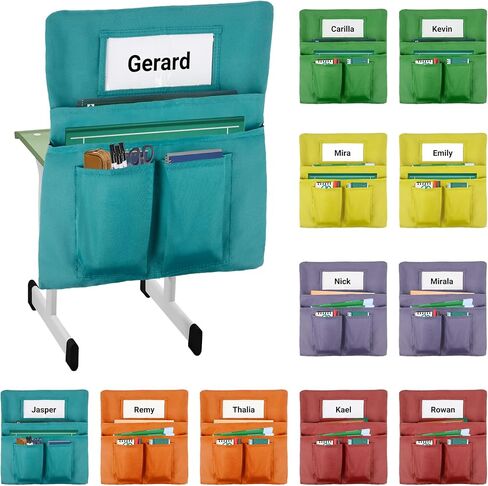 12 Pack Chair Pockets for Classrooms, 20 x 17 Inch Seat Sacks for Classroom Chairs k-2 with Name Slots and Tags, Chair Pockets for Kindergarten, School, Home, Office (6 Bright Color) in Kuwait