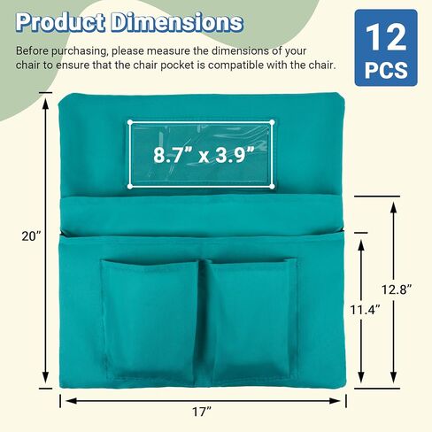 12 Pack Chair Pockets for Classrooms, 20 x 17 Inch Seat Sacks for Classroom Chairs k-2 with Name Slots and Tags, Chair Pockets for Kindergarten, School, Home, Office (6 Bright Color) in Kuwait