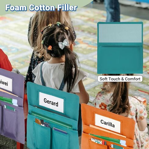 12 Pack Chair Pockets for Classrooms, 20 x 17 Inch Seat Sacks for Classroom Chairs k-2 with Name Slots and Tags, Chair Pockets for Kindergarten, School, Home, Office (6 Bright Color) in Kuwait