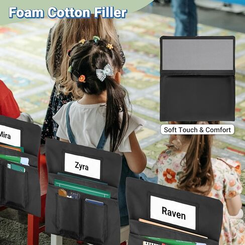 12 Pack Chair Pockets for Classrooms, 20 x 17 Inch Seat Sacks for Classroom Chairs k-2 with Name Slots and Tags, Chair Pockets for Kindergarten, School, Home, Office (6 Bright Color) in Kuwait