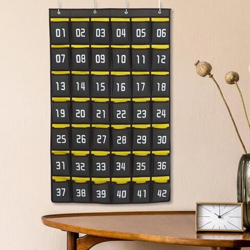 NUOBESTY Numbered Classroom Sundries Closet, Cell Phones Calculator Holder - 42 Pocket Chart Wall Pouch Over The Door Hanging Organizer for Jewelry Storage (Dark Grey) in Saudi Arabia