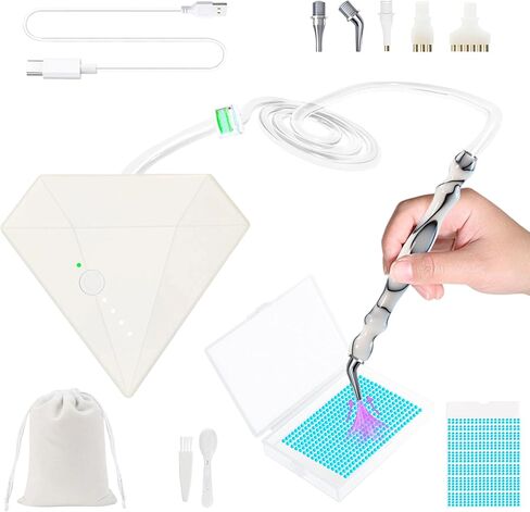 Lanzeyo قلم رسم ماسي كهربائي قابل لإعادة الشحن، قلم رسم ماسي كهربائي مع بطارية طويلة التحمل، قلم مكنسة كهربائية مع صينية تخزين الخرز لإكسسوارات فن الأحجار الكريمة الماسية (أرجواني) in Kuwait