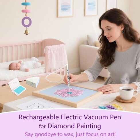 Lanzeyo قلم رسم ماسي كهربائي قابل لإعادة الشحن، قلم رسم ماسي كهربائي مع بطارية طويلة التحمل، قلم مكنسة كهربائية مع صينية تخزين الخرز لإكسسوارات فن الأحجار الكريمة الماسية (أرجواني) in Kuwait