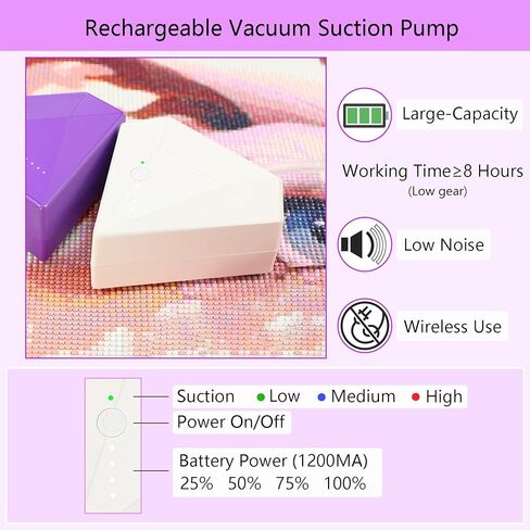 Lanzeyo قلم رسم ماسي كهربائي قابل لإعادة الشحن، قلم رسم ماسي كهربائي مع بطارية طويلة التحمل، قلم مكنسة كهربائية مع صينية تخزين الخرز لإكسسوارات فن الأحجار الكريمة الماسية (أرجواني) in Kuwait