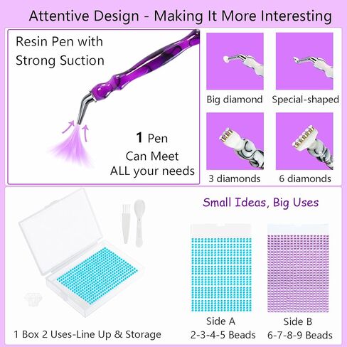 Lanzeyo قلم رسم ماسي كهربائي قابل لإعادة الشحن، قلم رسم ماسي كهربائي مع بطارية طويلة التحمل، قلم مكنسة كهربائية مع صينية تخزين الخرز لإكسسوارات فن الأحجار الكريمة الماسية (أرجواني) in Kuwait