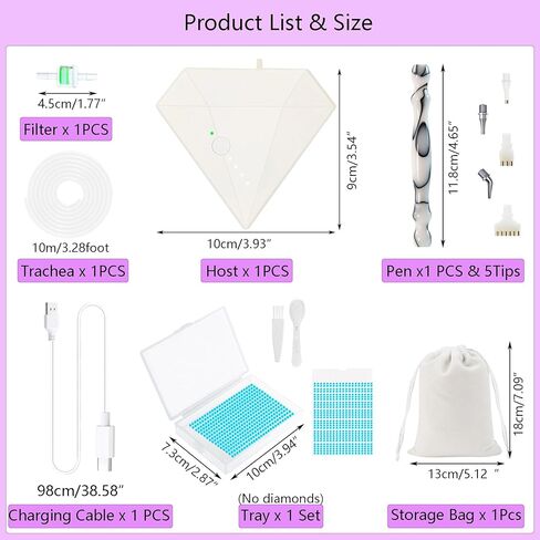 Lanzeyo قلم رسم ماسي كهربائي قابل لإعادة الشحن، قلم رسم ماسي كهربائي مع بطارية طويلة التحمل، قلم مكنسة كهربائية مع صينية تخزين الخرز لإكسسوارات فن الأحجار الكريمة الماسية (أرجواني) in Kuwait