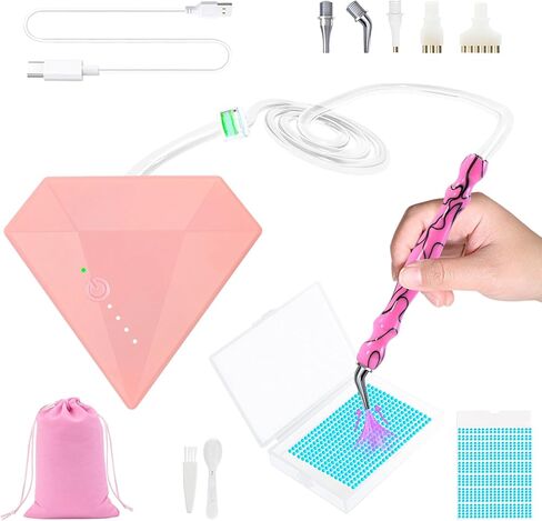 Lanzeyo قلم رسم ماسي كهربائي قابل لإعادة الشحن، قلم رسم ماسي كهربائي مع بطارية طويلة التحمل، قلم مكنسة كهربائية مع صينية تخزين الخرز لإكسسوارات فن الأحجار الكريمة الماسية (أرجواني) in Kuwait