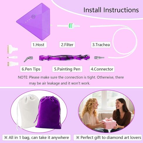 Lanzeyo قلم رسم ماسي كهربائي قابل لإعادة الشحن، قلم رسم ماسي كهربائي مع بطارية طويلة التحمل، قلم مكنسة كهربائية مع صينية تخزين الخرز لإكسسوارات فن الأحجار الكريمة الماسية (أرجواني) in Kuwait