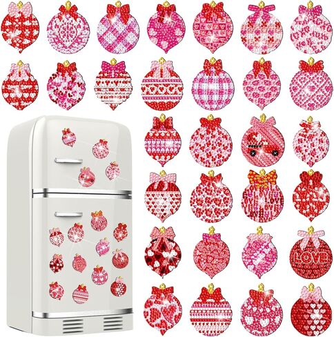 Motipuns 30 Pcs Valentine's Day Heart Diamond Art Painting Magnets Kits Valentines Diamond Fridge Magnet DIY Refrigerator Sticker for Beginners Adults Art Craft Gifts Home Decors in Kuwait