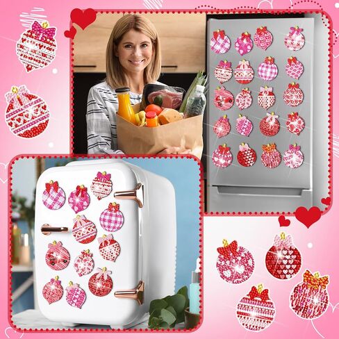 Motipuns 30 Pcs Valentine's Day Heart Diamond Art Painting Magnets Kits Valentines Diamond Fridge Magnet DIY Refrigerator Sticker for Beginners Adults Art Craft Gifts Home Decors in Kuwait